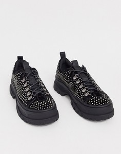 Серые бархатные туфли на шнуровке с отделкой и массивной подошвой ASOS DESIGN-Серый