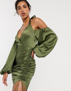 Атласное платье миди ASOS DESIGN Copenhagen-Зеленый