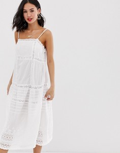 Платье макси с вышивкой ришелье и кружевом Free People-Белый