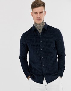Темно-синяя приталенная рубашка в горошек Armani Exchange-Темно-синий