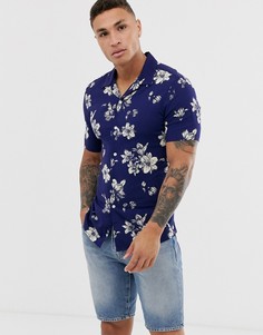 Темно-синяя рубашка скинни с цветочным принтом ASOS DESIGN-Темно-синий