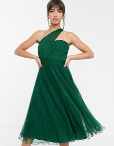 Платье миди на одно плечо с юбкой из тюля ASOS DESIGN-Зеленый