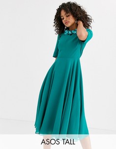 Платье миди с кроп-топом и отделкой ASOS DESIGN Tall-Зеленый