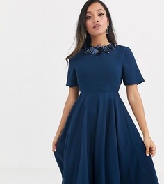 Платье миди с отделкой ASOS DESIGN Petite-Темно-синий