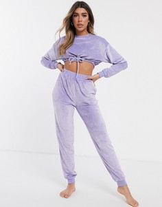 Велюровый комплект для дома из укороченного свитшота и джоггеров ASOS DESIGN-Фиолетовый