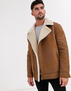 Светло-коричневая байкерская куртка Topman-Коричневый