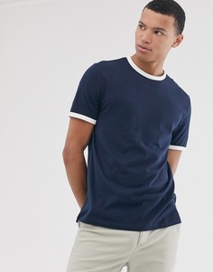 Темно-синяя футболка из органического хлопка с окантовкой ASOS DESIGN Tall-Мульти