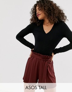 Черный лонгслив с V-образным вырезом ASOS DESIGN Tall