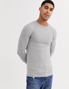 Серый обтягивающий лонгслив с круглым вырезом ASOS DESIGN