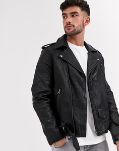 Кожаная байкерская куртка черного цвета Topman-Черный