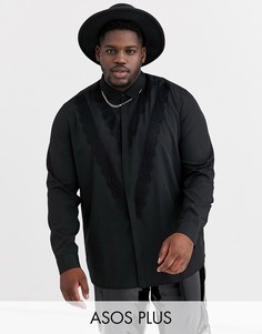 Рубашка классического кроя с шевронной кружевной отделкой ASOS DESIGN Plus-Черный