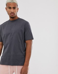 Черная свободная футболка из органического хлопка с круглым вырезом ASOS DESIGN-Серый