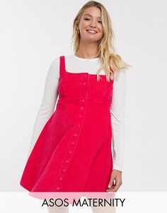 Вельветовое платье без рукавов малинового цвета ASOS DESIGN Maternity-Розовый