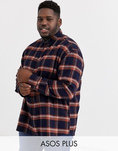 Темно-синяя фланелевая oversize-рубашка в клетку ASOS DESIGN Plus-Темно-синий