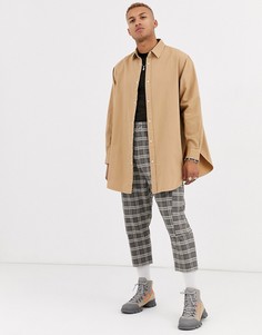 Длинная oversize-рубашка ASOS DESIGN-Коричневый