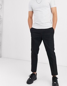 Узкие черные брюки в тонкую полоску New Look-Черный