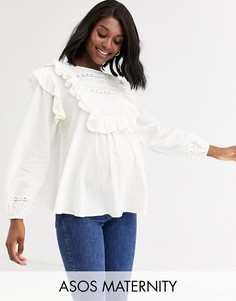 Лонгслив с оборками и кружевной вставкой ASOS DESIGN Maternity-Кремовый