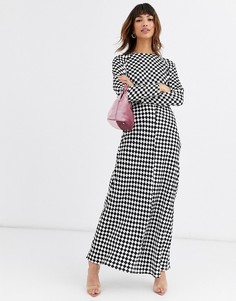 Платье макси в шахматную клетку с длинными рукавами ASOS DESIGN-Мульти