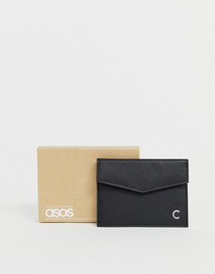 Черный кожаный кошелек для карт с инициалом \C\" ASOS DESIGN