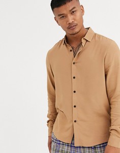 Коричневая рубашка классического кроя из вискозы ASOS DESIGN-Светло-коричневый
