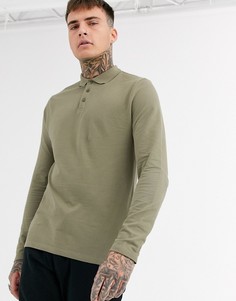Поло цвета хаки из органического хлопка с длинными рукавами ASOS DESIGN-Зеленый