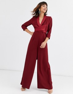 Комбинезон-смокинг с глубоким вырезом и широкими штанинами ASOS DESIGN-Красный