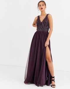 Платье макси с искусственным жемчугом на топе и юбкой из тюля ASOS DESIGN-Мульти