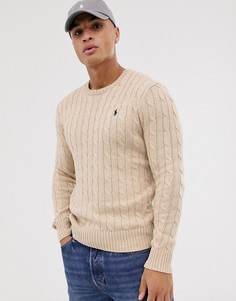 Бежевый джемпер с узором \косичка\" и логотипом Polo Ralph Lauren