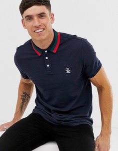 Темно-синее поло с воротником в полоску и логотипом Original Penguin-Темно-синий