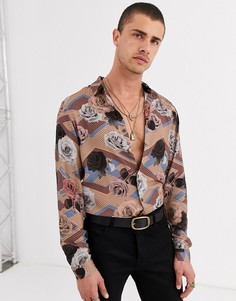 Рубашка классического кроя с цветочным принтом ASOS DESIGN-Синий