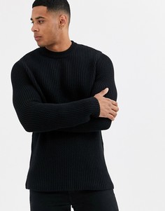 Черный фактурный трикотажный джемпер с круглым вырезом Only & Sons