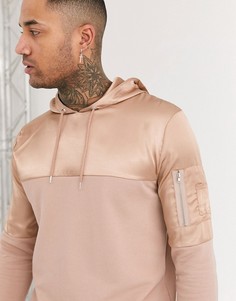 Бежевое худи с атласной вставкой ASOS DESIGN-Белый