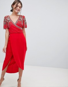 Декорированное платье миди с запахом Virgos Lounge Julisa-Красный