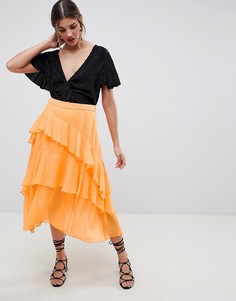 Юбка миди из струящейся ткани ASOS DESIGN-Оранжевый