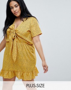 Чайное платье мини в горошек с завязкой Glamorous Curve-Желтый