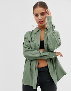 Рубашка в стиле милитари с длинными рукавами ASOS DESIGN-Зеленый