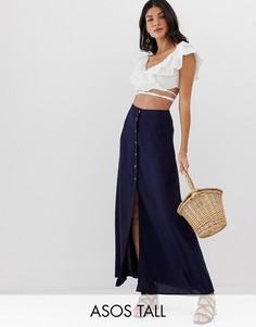 Юбка макси с пуговицами ASOS DESIGN Tall-Темно-синий