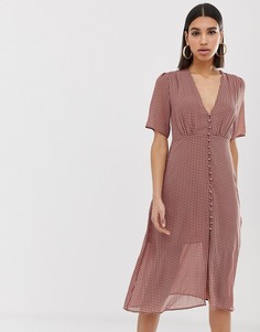 Шифоновое платье миди на пуговицах с принтом Missguided-Мульти