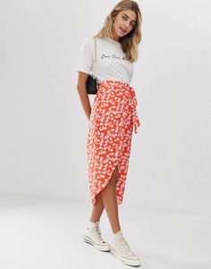 Юбка миди с запахом и цветочным принтом ASOS DESIGN-Мульти