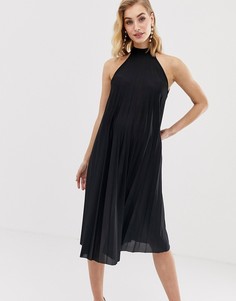 Платье миди с плиссировкой, открытой спиной и халтером ASOS DESIGN Maternity-Черный
