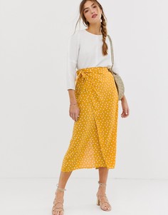 Желтая юбка в горошек с запахом и завязкой ASOS DESIGN-Мульти