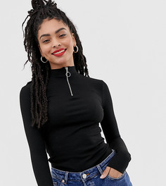 Черный топ с воротником на молнии New Look