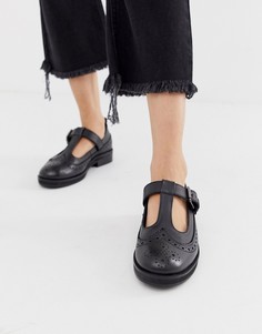 Черные кожаные туфли на плоской подошве ASOS DESIGN-Черный
