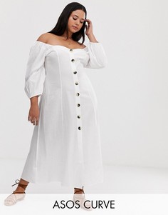 Платье макси на пуговицах ASOS DESIGN Curve-Белый