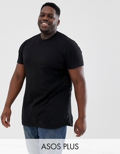 Черная длинная футболка с круглым вырезом и разрезами по бокам ASOS DESIGN Plus-Черный