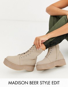 Светло-коричневые ботинки на массивной подошве со шнуровкой ASOS DESIGN-Бежевый