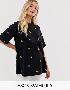 Свободный топ с цветочной вышивкой ASOS DESIGN Maternity-Черный