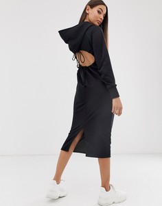 Трикотажное платье миди с капюшоном и открытой спиной ASOS DESIGN-Черный