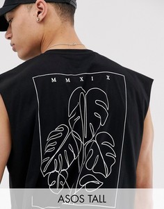 Oversize-футболка без рукавов с принтом на спине ASOS DESIGN Tall-Черный