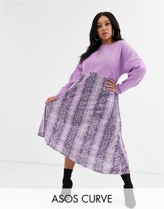 Трикотажное платье со змеиным принтом ASOS DESIGN Curve-Фиолетовый